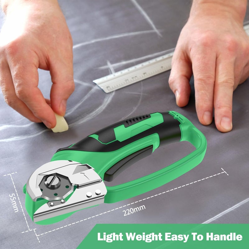 Pratuor Cordless Electric Scissors, 4V Box Cutter & Cardboard Cutter with Upgrade Blade, LED Light, Safety Lock - Rechargeable Rotary Cutter for Fabric, Leather, Plastic, Sewing, Industrial (Lime Green) - Image 2